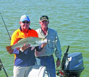 Glen Jepson from Fairdinkum Fishing Charters with a cold water barra. They’re still available even with the cool water temperatures.